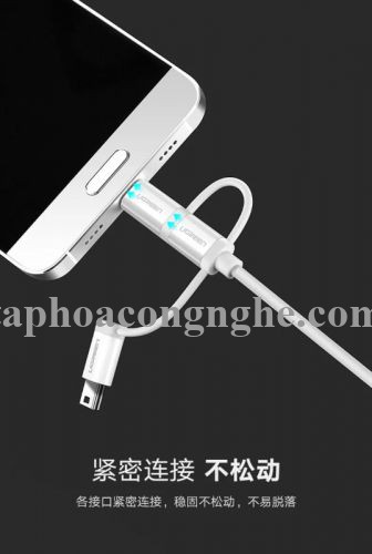 Ugreen 40766 0.5m màu Bạc Cáp dữ liệu USB 3trong1 micro + lightning + mini USB + truyền dữ liệu từ máy tính ra điện thoại US185 30040766